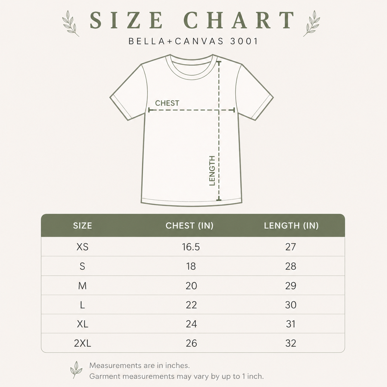 T-shirt size chart